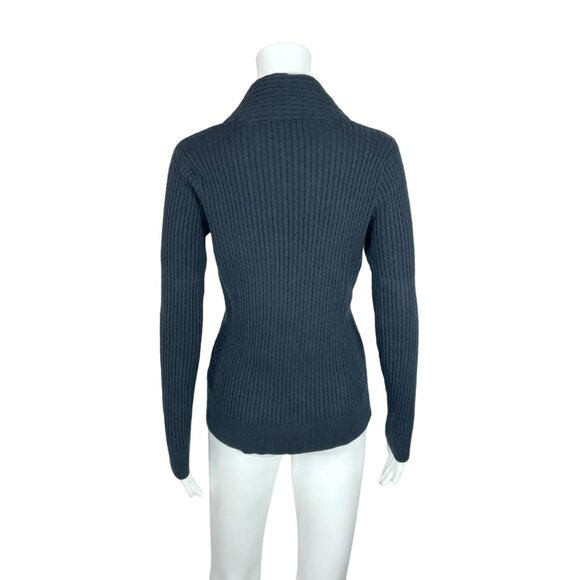 Jeanne Pierre Sweater Womens Small Black Cable Knit Shawl Collar Cotton Pullover - Picture 7 of 7